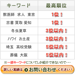 お問い合わせ・順位実績について｜効果の出るSEO対策ツールとサービスでヤフーやグーグルで上位表示。アクセスアップを月額6900円で実現